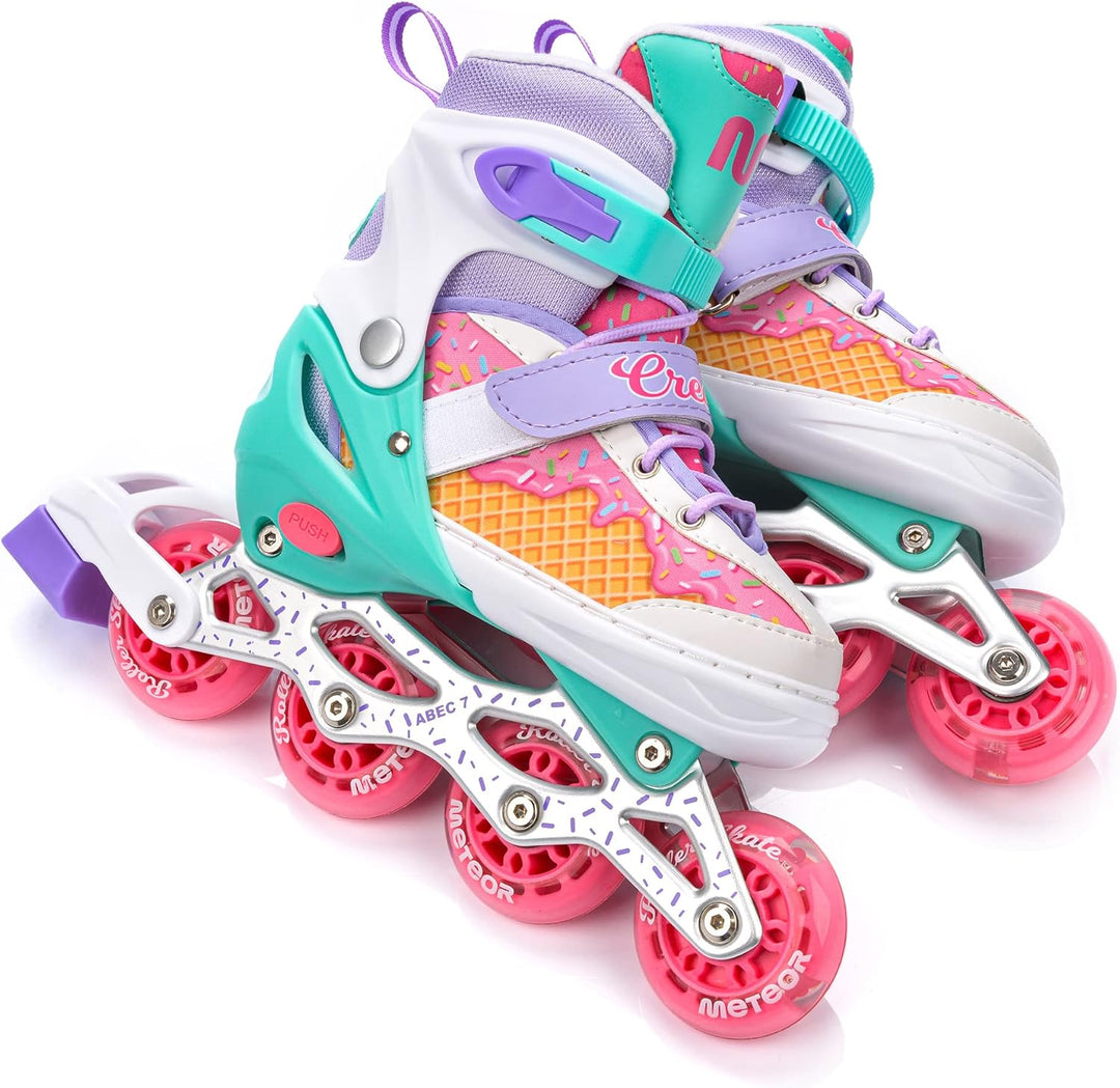 meteor verstellbare 4‑in‑1 Kinder Inline-Skates – Rollschuhe Inliner Schlittschuhe – ABEC‑7 PU‑Räder