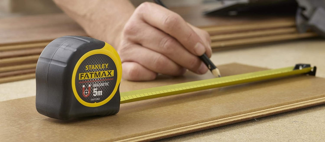 Stanley FatMax Bandmass Blade Armor, Magnethaken (5 m Länge, Feststeller, automatischer Rücklauf, Gü