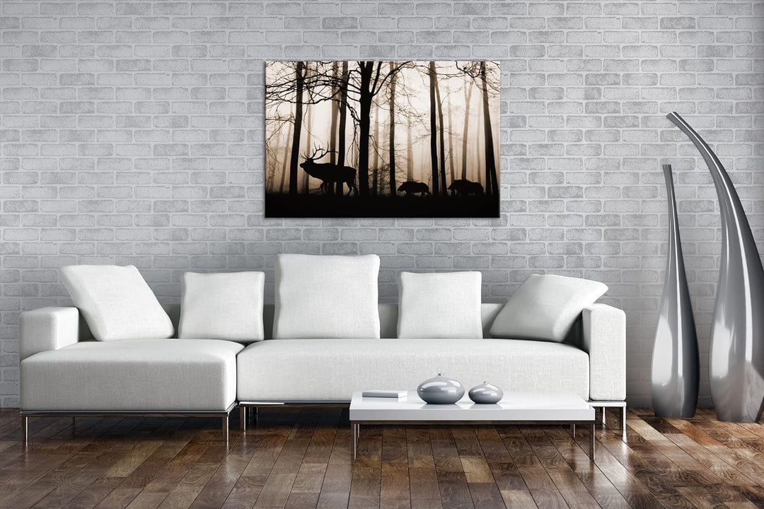 Bewohner des Waldes Format: 80x60 als Leinwand, Effekt: Sepia, Motiv fertig gerahmt auf Echtholzrahm