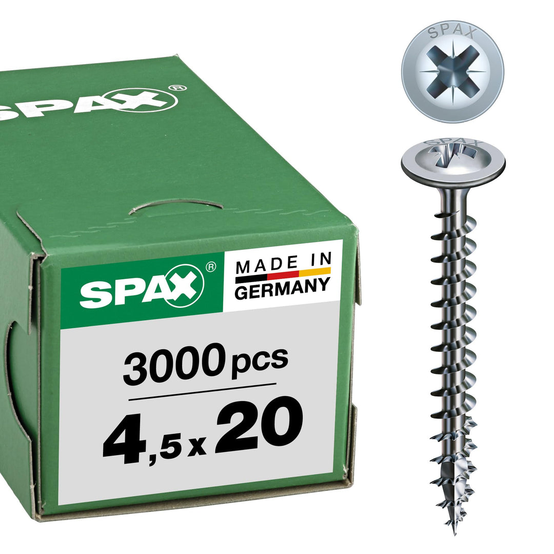 SPAX Rückwandschraube, 4,5 x 20 mm, 3000 Stück, Kreuzschlitz Z2, Rückwandkopf, Vollgewinde, 4CUT, WI