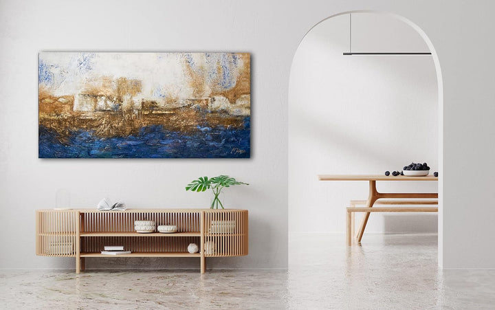 YS-Art Abstrakt Acryl Gemälde auf Leinwand Marine handgemalt Wandbilder Wohnzimmer modern Wohndekor