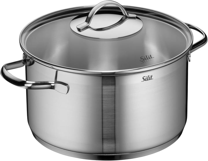 Silit Achat Kochtopf gross 24cm, Glasdeckel, Fleischtopf Induktion 5,6l, Edelstahl teilmattiert, unb