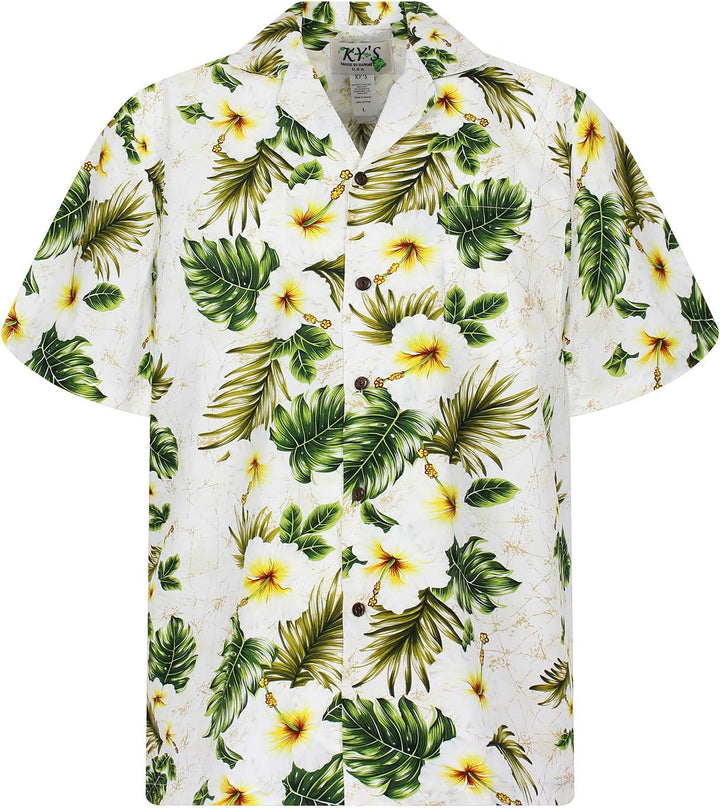 KY‘s | Original Hawaiihemd | Herren | S - 8XL | Kurzarm | Front-Tasche | Hawaii-Print | Hibiskus Blu