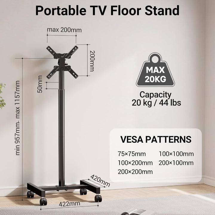 BONTNEC TV Ständer Rollbar für 13-49 Zoll Flat Curved TVs, Tragbarer Mobiler TV Wagen mit 4 Rollen,