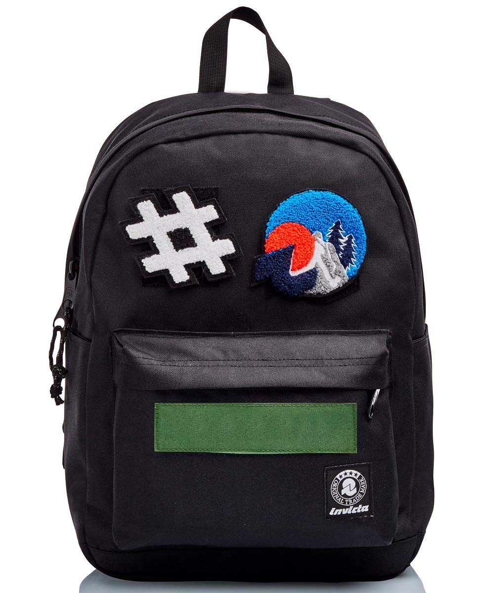 Invicta CARLSON Jet Black, Rucksack aus nachhaltigem Stoff, Geräumige Schultasche für Teenager, Mädc
