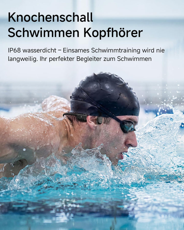 Kopfhörer Schwimmen IP68 Wasserdicht, 16GB MP3 Knochenschall Kopfhörer, Bluetooth 6.0, 8H Akku, Ergo