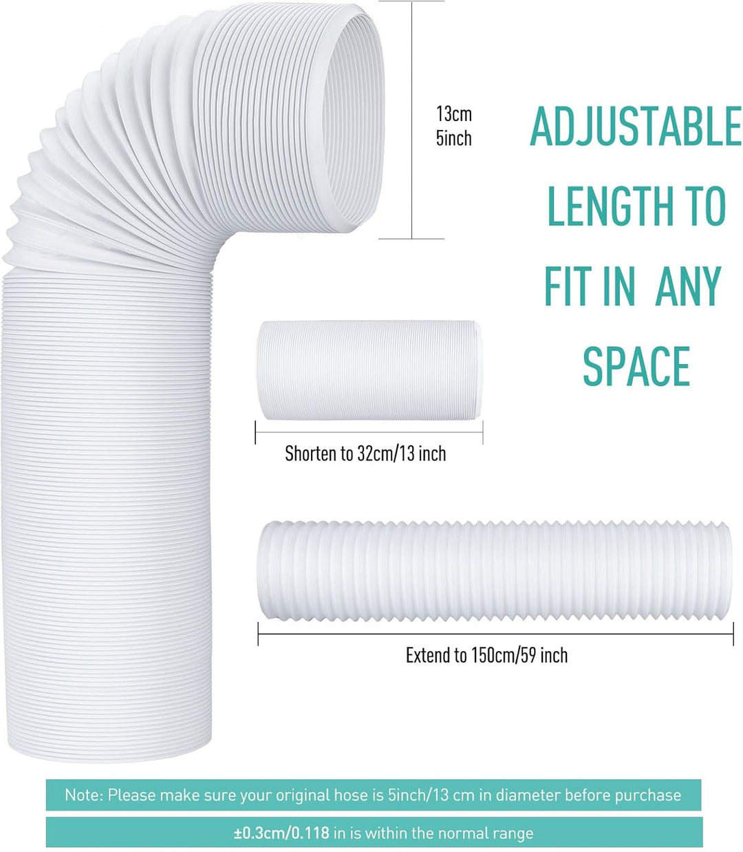 AGPTEK Auspuffschlauch für tragbare Klimaanlage, 5 Zoll Durchmesser gegen den Uhrzeigersinn, Länge b