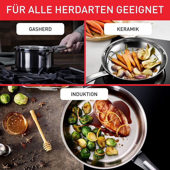 Tefal Duetto On Pfannen-Set, 3-tlg. 20/24/28 cm, Go Ceram keramische Antihaftbeschichtung, Thermo-Si