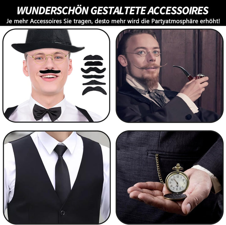 Grantop Herren Kostüm 20er Jahre Set, Mafia Karneval Kostüm Herren, 20er Jahre Accessoires, 1920s Ja