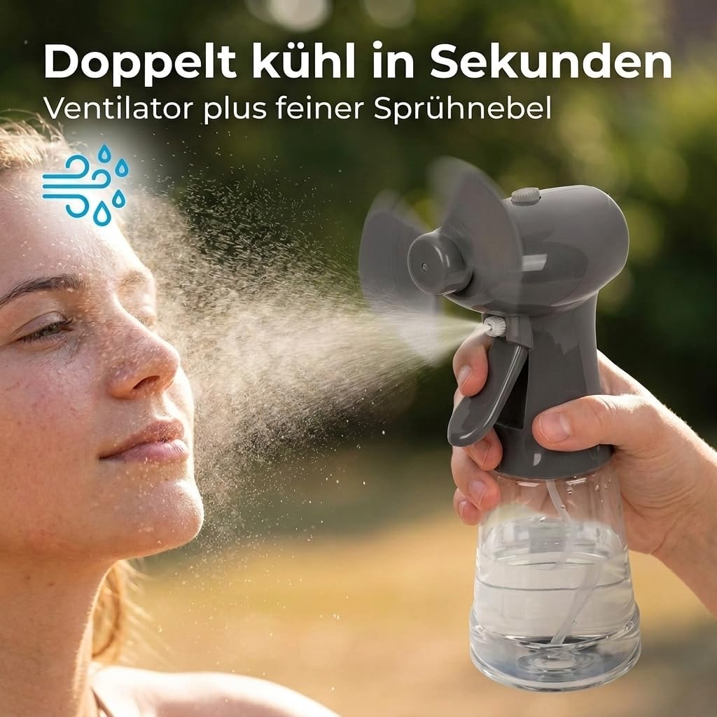 MIJOMA Sprühflasche mit Ventilator, ca. 22 cm, in Hellgrau und Dunkelgrau erhältlich, batteriebetrie