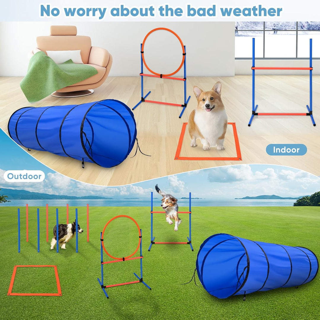 Agility Ausrüstungs Set für Hunde Agility Set mit 170CM Hundetunnel, Hindernisse mit Hundetunnel, 8