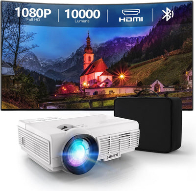 Sunys Bluetooth Mini Beamer, 10000 Lux 1080P HD Full Tragbarer Projektor, LED Heimkino Video Beamer