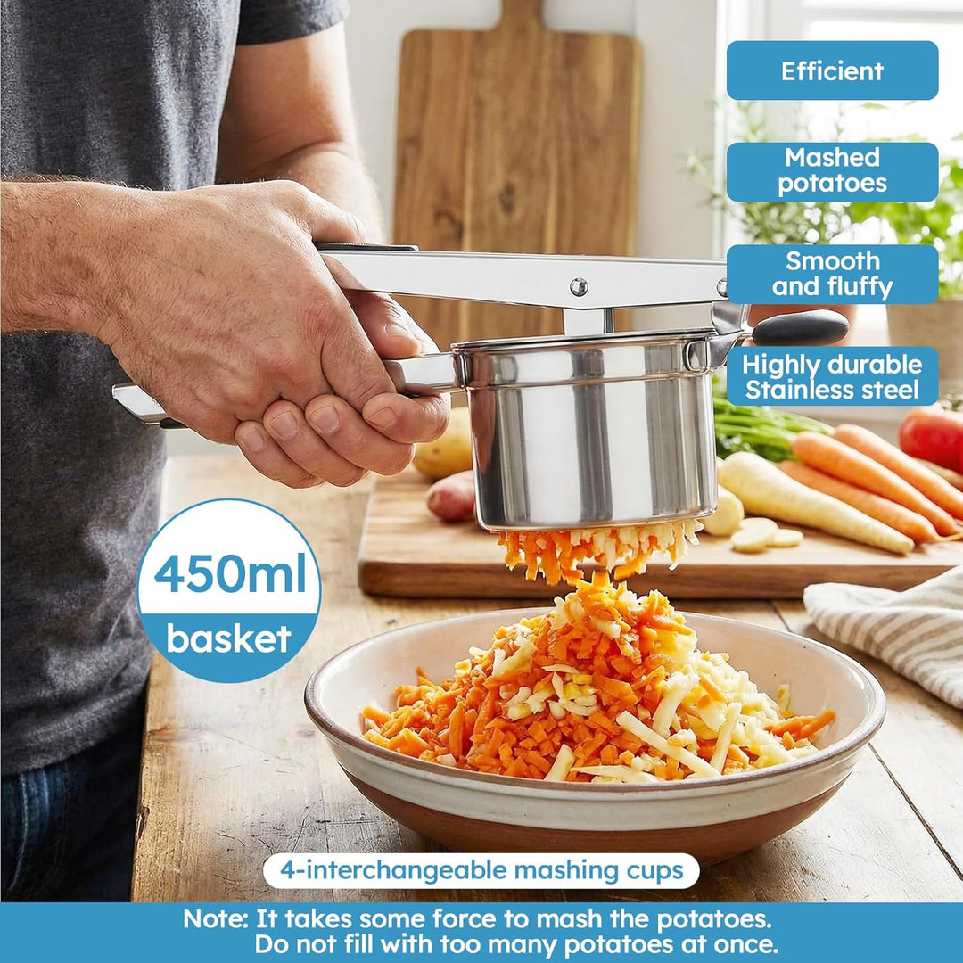 Kartoffelpresse, Spätzlepresse Edelstahl, Spaghettieispresse mit 4 Austauschbare Sieb, Spagettieis Q