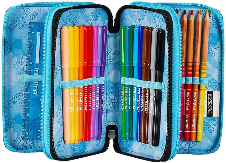 Seven Federmäppchen Kinder, Mäppchen Junge mit Inhalt, Federtasche Schule 3 Fächer,Schüleretui, gros