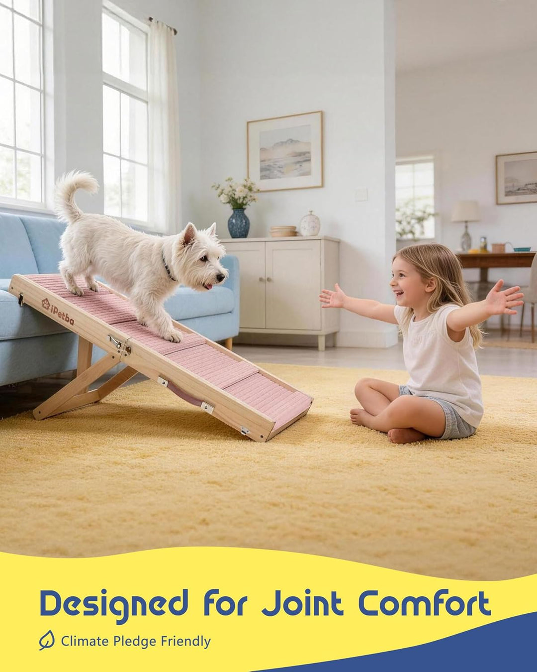 Hunderampe für Sofa und niedrige Möbel, rosa, für kleine Hunde bis 16 kg, höhenverstellbar, klappbar
