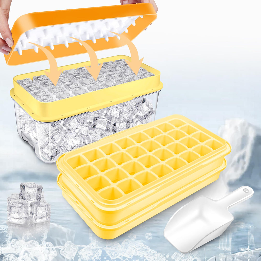 Eiswürfelbehälter mit Deckel und Behälter, 64 Stück Eiswürfel, einfaches Drücken, um das Eis zu löse