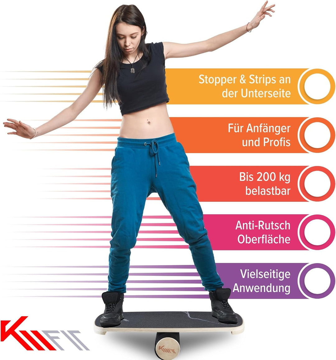 KM-Fit Balance Board | Balancebrett aus Holz | Indoor Skateboard Indoorboard | Surfboard, Surfbrett