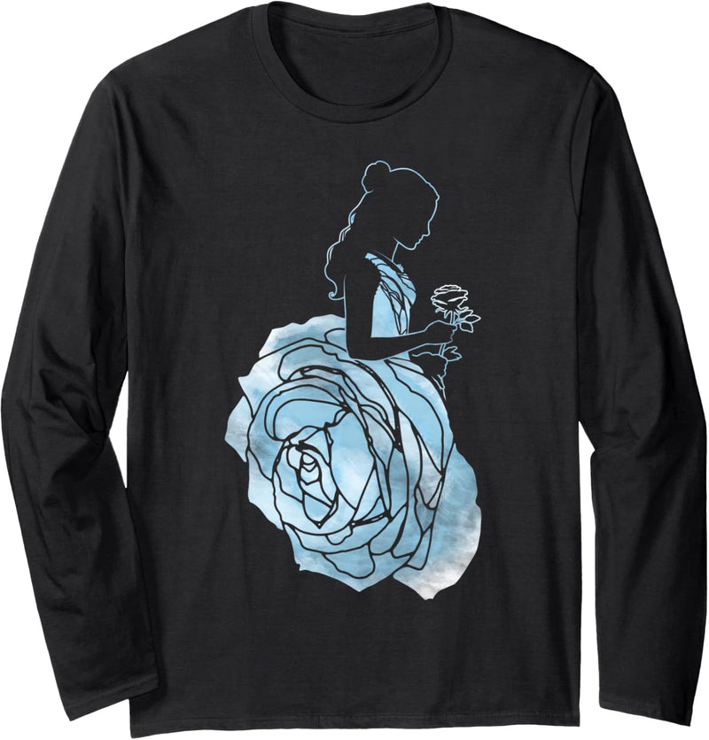 Disney Beauty And The Beast Belle Blue Rose Silhouette Fill Langarmshirt