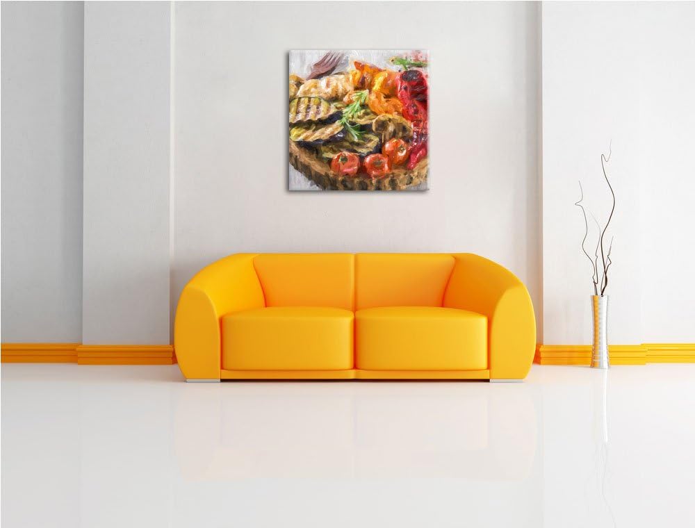 Pixxprint gegrilltes Gemüse auf Baumstammteller, Format: 70x70 als Leinwandbild, 70x70