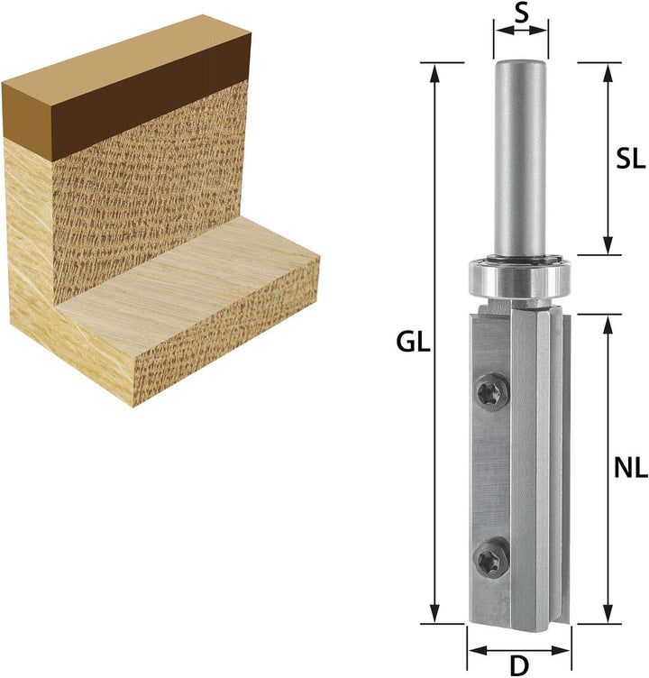 ENT 20326 Wendeplatten Bündigfräser HW, Schaft (S) 8 mm, Durchmesser (D) 16 mm, NL 50 mm, SL 30 mm,