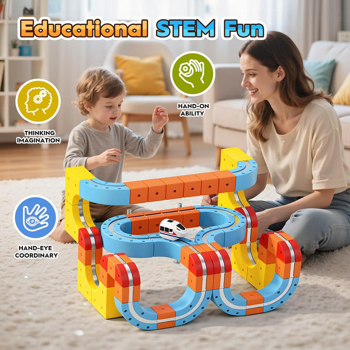 80 Pcs Cube Track Magnetische Block mit, Spielzeug ab 3 4 5 6 7 8 Jahre Junge Clickrail Electric Tra