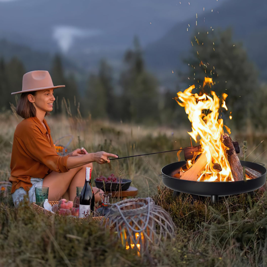 Feuerschale Ø82.5cm, Garten Terrasse Balkon Grosse Feuerstelle mit 3 Abnehmbaren Beinen und Griffen,