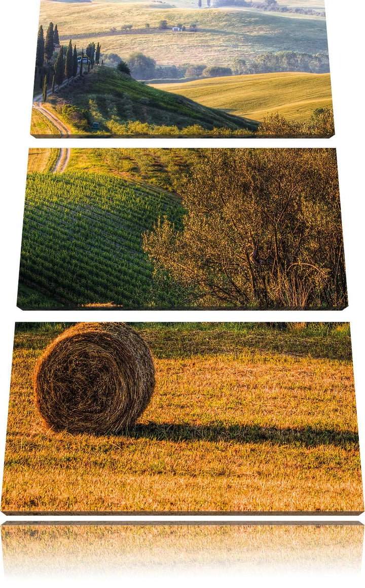 Pixxprint Italienische Toskana Landschaft als Leinwandbild/Grösse: 3 Teilig (120x80 cm) cm/Wandbild/