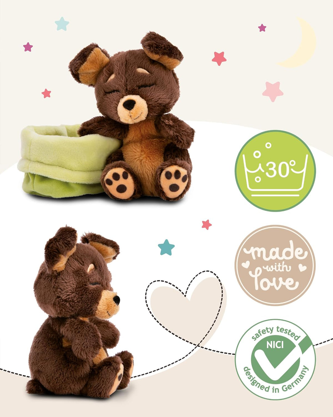 Kuscheltier Hund braun 12cm schlafend im Körbchen Hund Braun 0, Hund Braun 0