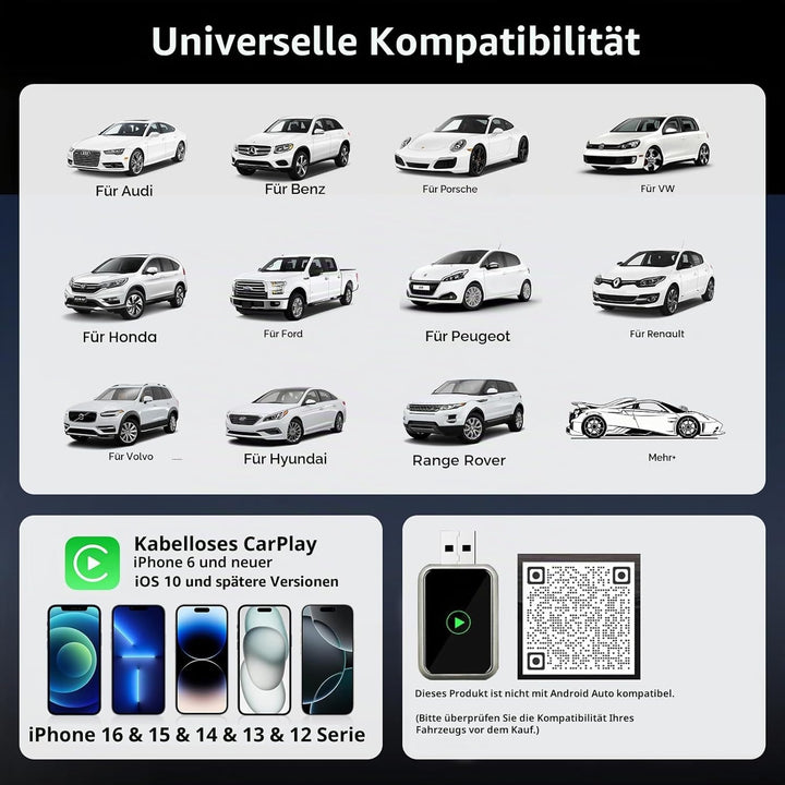 2026 Upgrade 2-in-1 Wireless CarPlay & Android Auto Adapter - Wandelt Kabelgebunden in Drahtlos um,