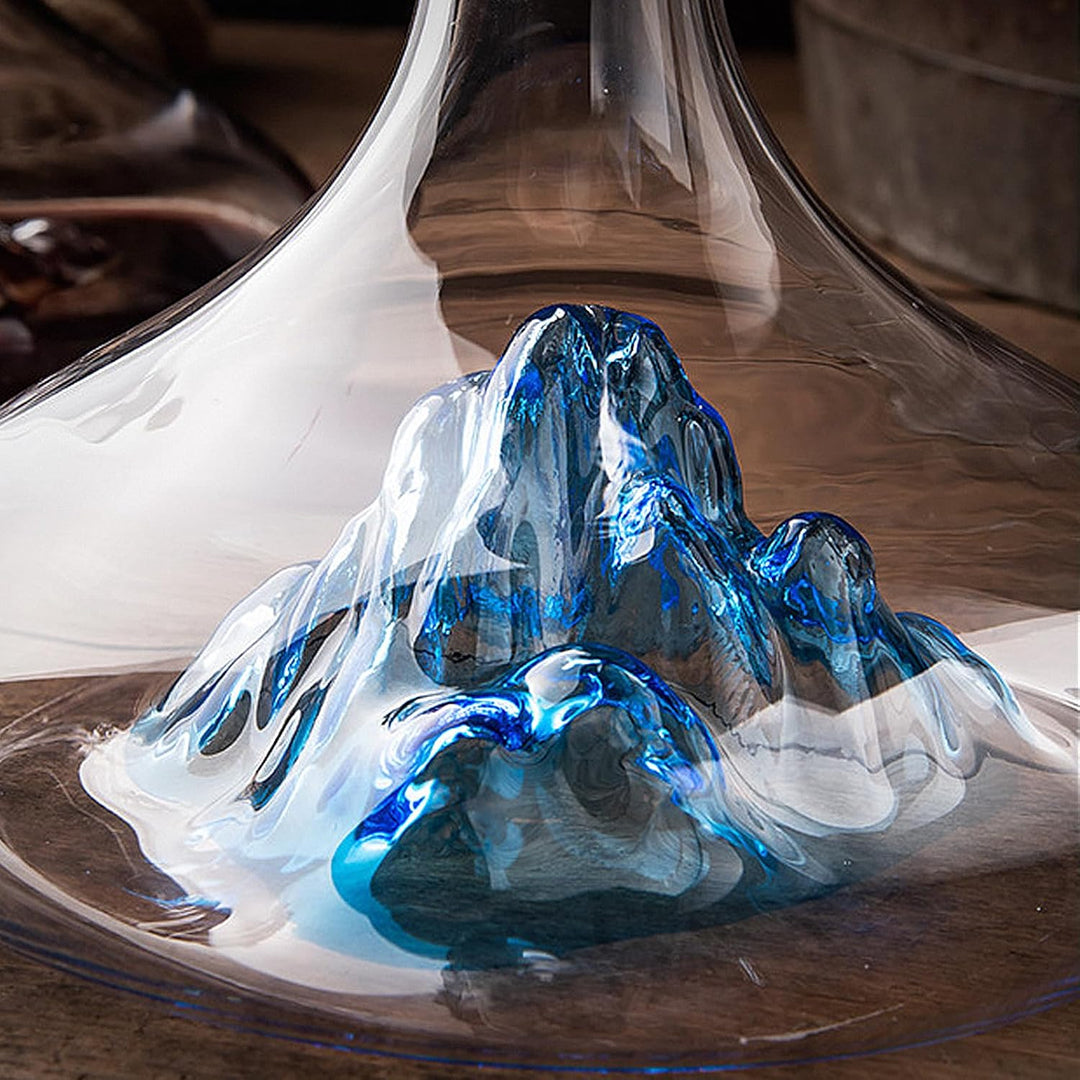 Lvpradior Kristallglas-Weindekanter, luxuriöse Weinkaraffe mit integriertem blauen Eisberg-Wasserfal