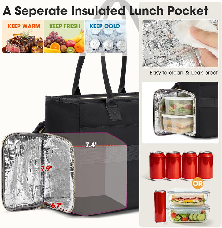 RAINSMORE Lehrertasche Damen mit Lunchfach 17.3 Zoll Laptoptasche Gross Isoliertes Fach Wasserdicht