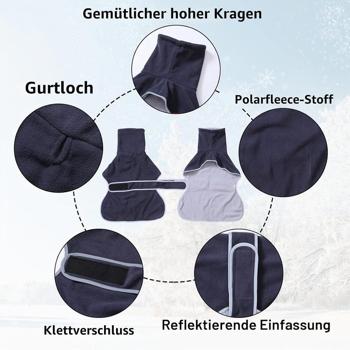 Geyecete Fleece Hundemantel Pullover für Windhunde,Whippet winterjacken Rollkragen Warmes Verstellba