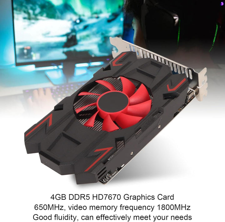 Cuifati Radeon HD 7670 Grafikkarte, 4 GB GDDR5 Grafikkarte 128 Bit 1800 MHz GPU 2K Grafikkarte PCI E