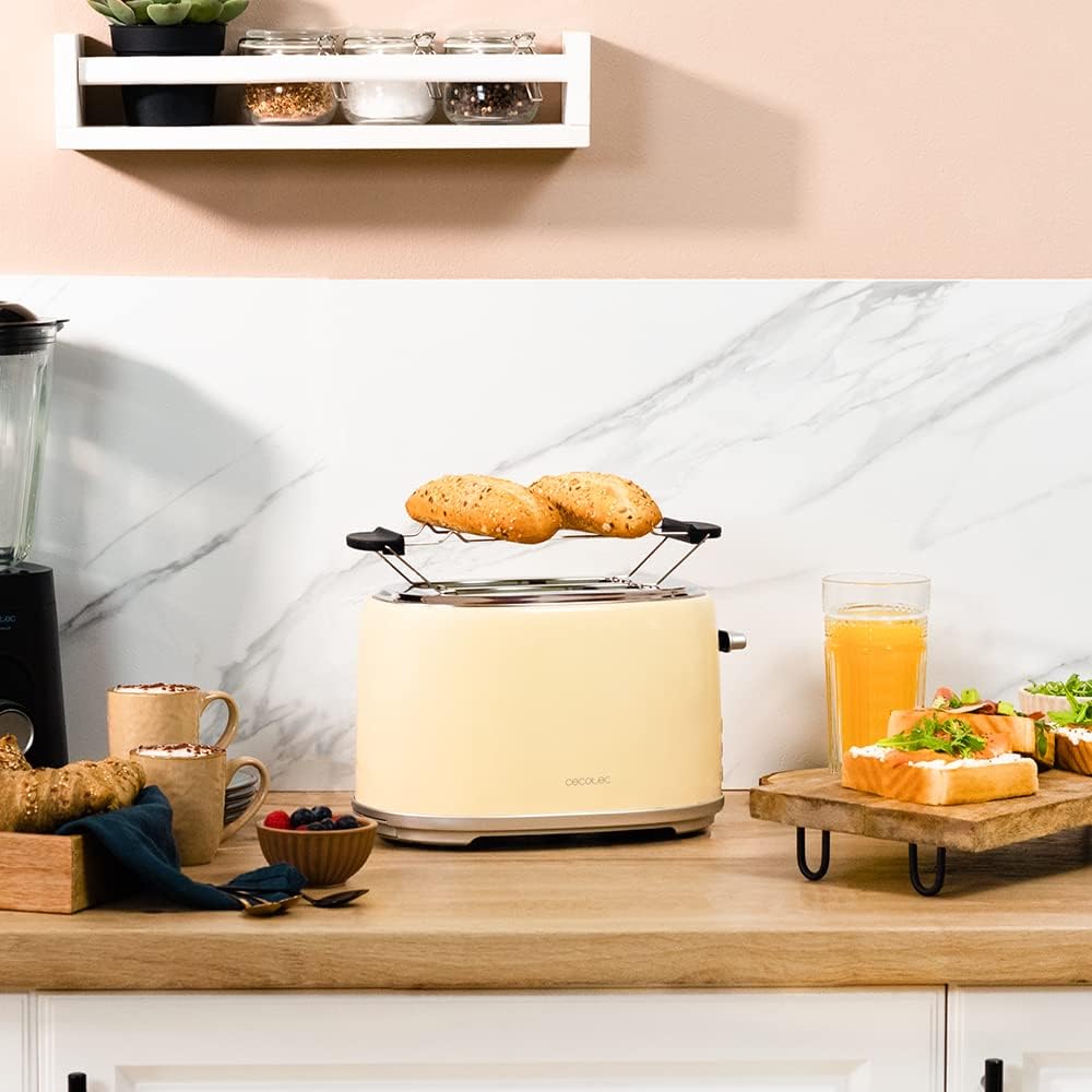 Cecotec Toast&Taste 1000 Retro Double Beige Toaster 2 Scheiben, 980 W, 2 breite Schlitze 3,8 cm und