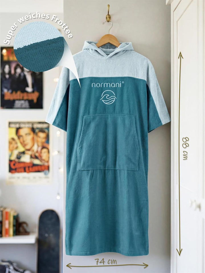 normani Teenager Frottee Badeponcho aus Bio-Baumwolle für Jungen und Mädchen - Strandponcho Surfer P
