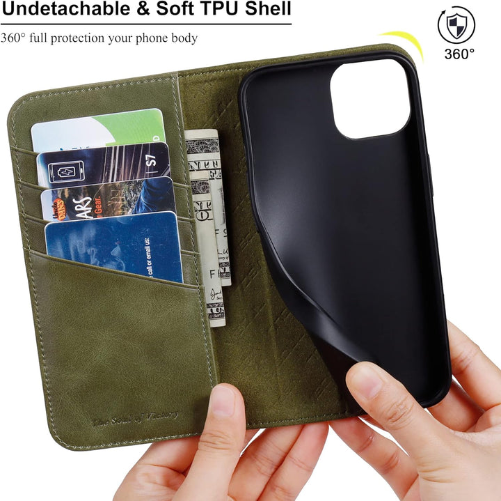 VISOUL iPhone 14 Plus Hülle, Stossfeste Handyhülle [Erstklassiges Rindsleder], TPU Schutzhülle [Kart