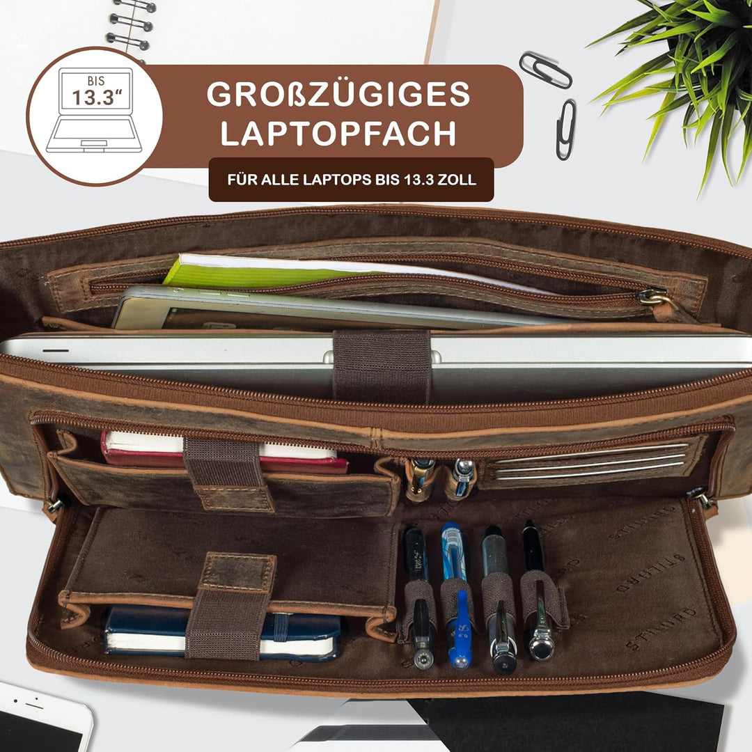 STILORD Dillon Leder Aktenmappe Konferenzmappe 13 Zoll Laptoptasche Vintage Dokumentenmappe Schreibm