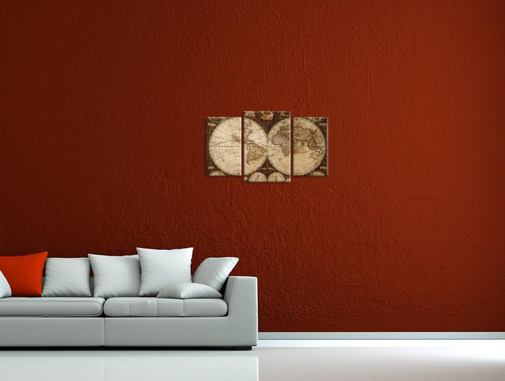 Bilderdepot24 Bild auf Leinwand | Weltkarte Vintage in 100x60 cm mehrteilig als Wandbild | Wand-deko