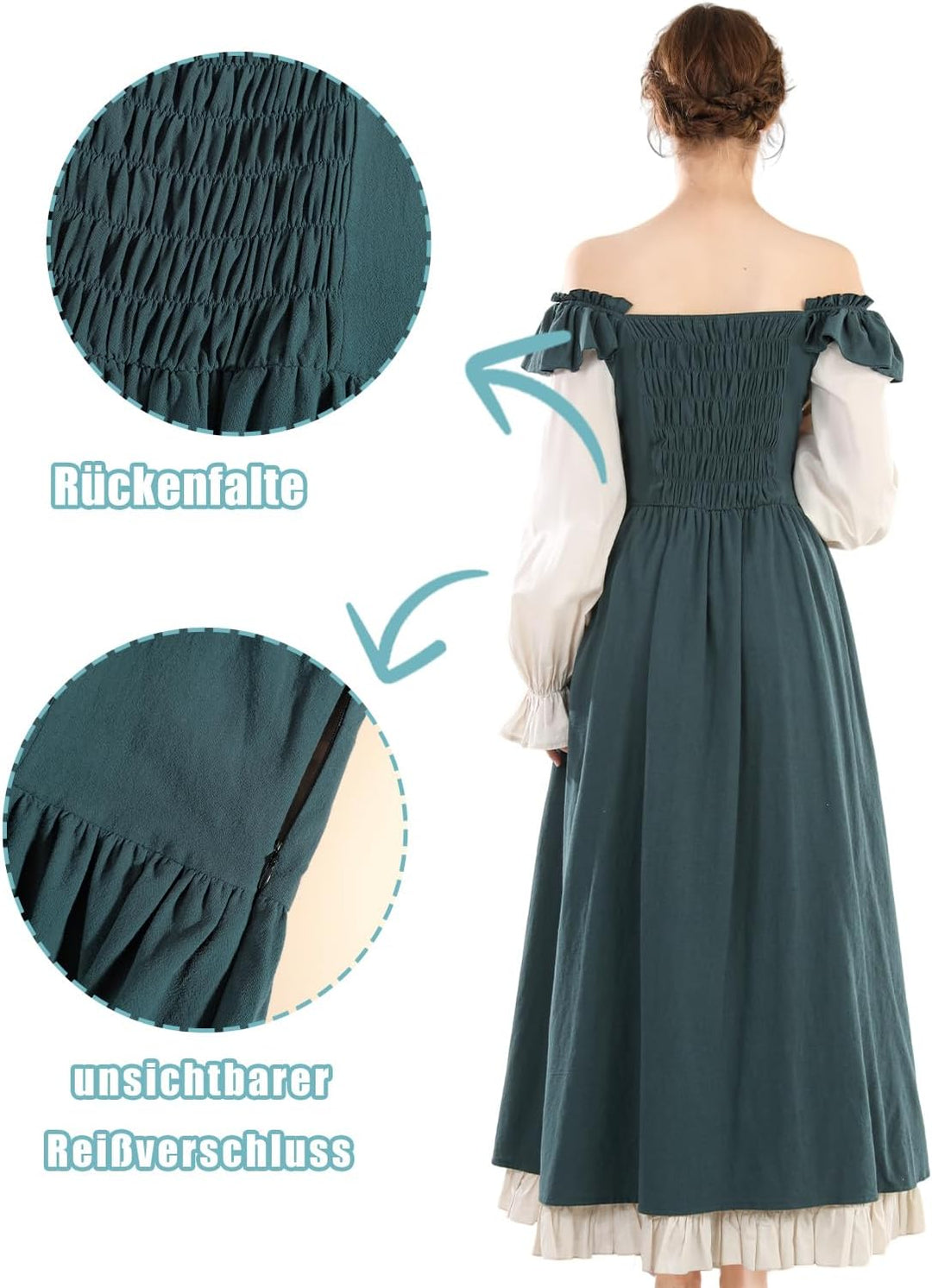 CR ROLECOS Damen Mittelalter Kleid Gothic viktorianische Kleider Fasching traditionelles irisches Kl