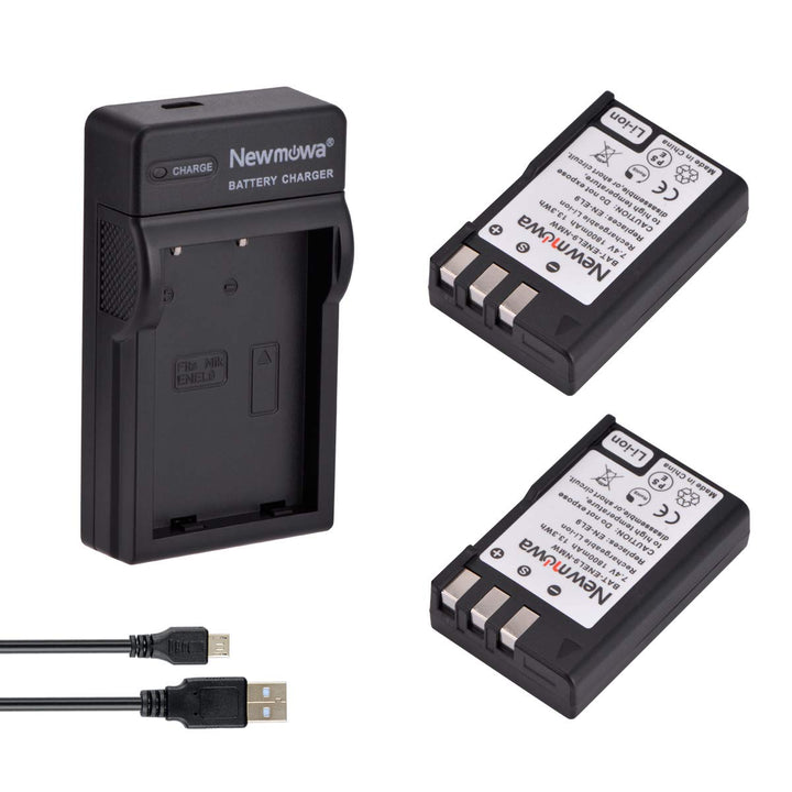 Newmowa® EN-EL9 EN-EL9A Ersatz Akku (2er Pack) und tragbar Micro-USB-Ladegerät-Set für Nikon D3000,