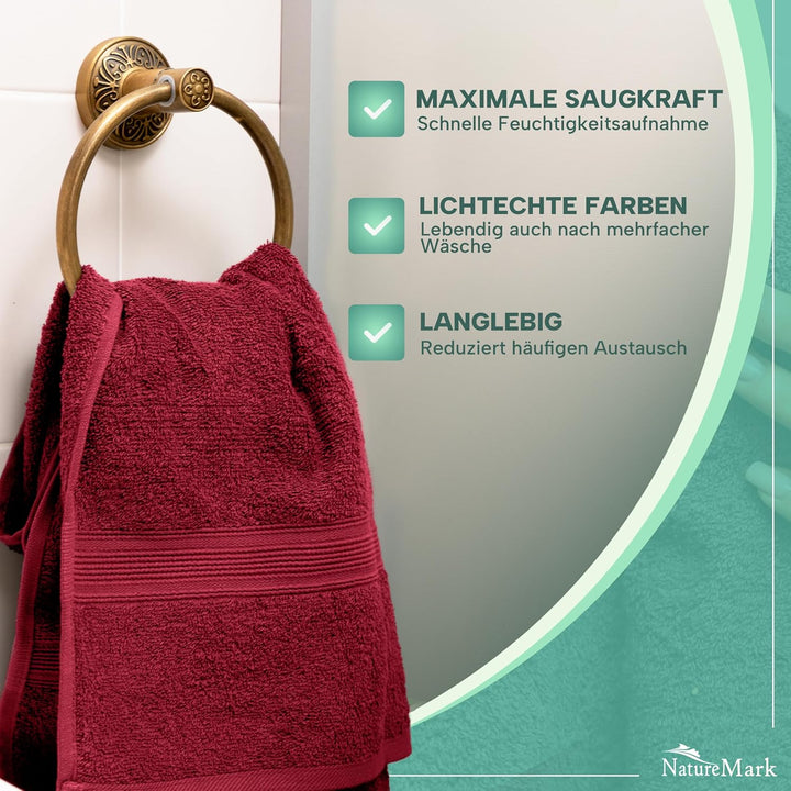 NatureMark NM-HT0842 Frottier Handtücher, 8-er Pack, 50 x 100 cm, 100% Baumwolle (Silber/Bordeaux),