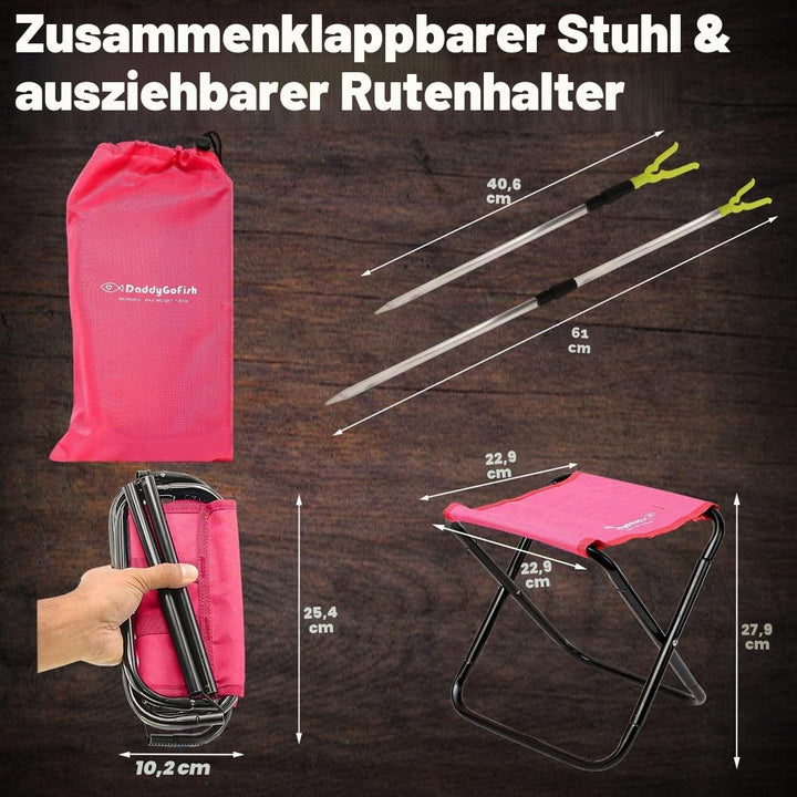 DaddyGoFish Kinder Angelset - Teleskoprute &amp; Rolle Combo mit Klappstuhl, Rutenhalter, Tackle Box, Kö