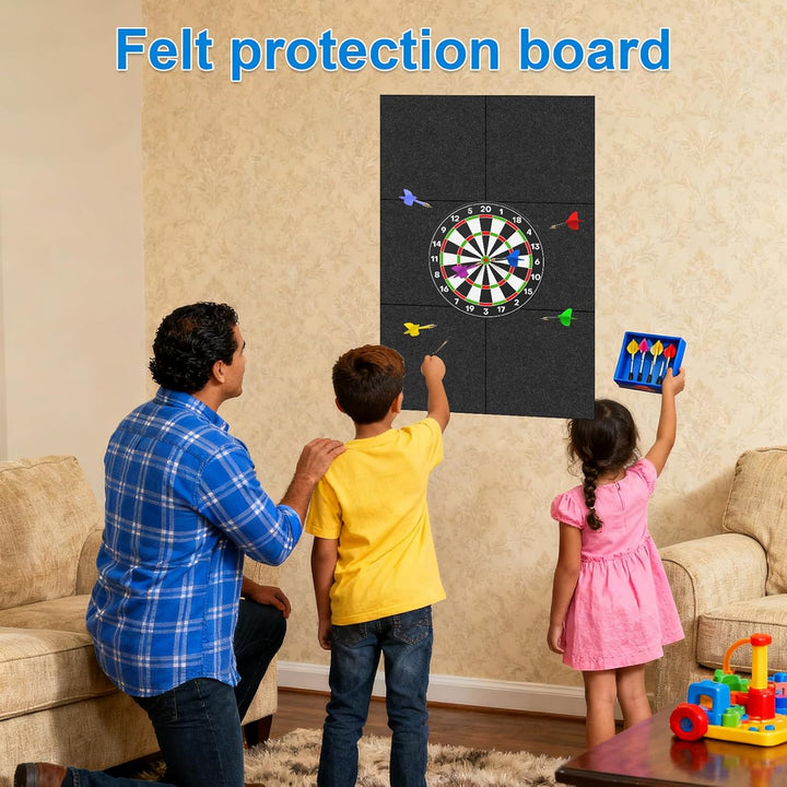 Dart Wandschutz 90x60 cm, Selbstklebend Filz Dartboard-Wandschutz mit Gespleisster Wandumrandung, 6