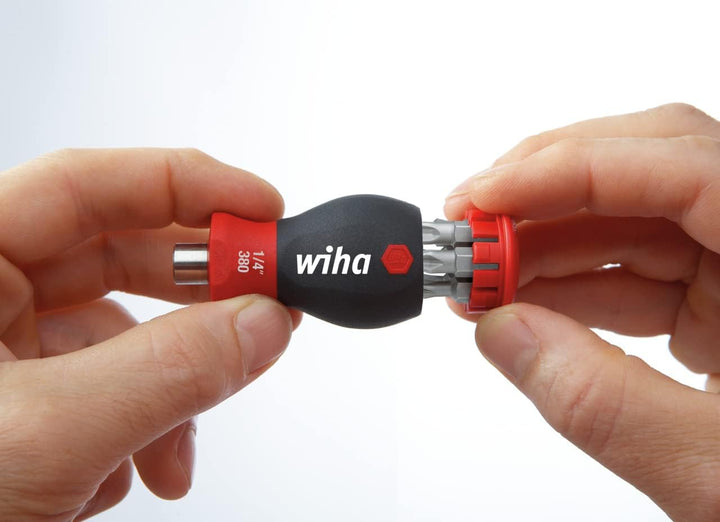Wiha Schraubendreher mit Bit Magazin magnetisch Schlitz, Pozidriv mit 6 Bits, Stubby, 1/4" in Bliste