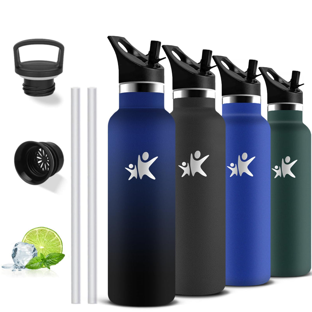 Thermosflasche, Trinkflasche 750ml, BPA-Frei, Wasserflasche mit Strohhalm, Isolierflasche Doppelwand
