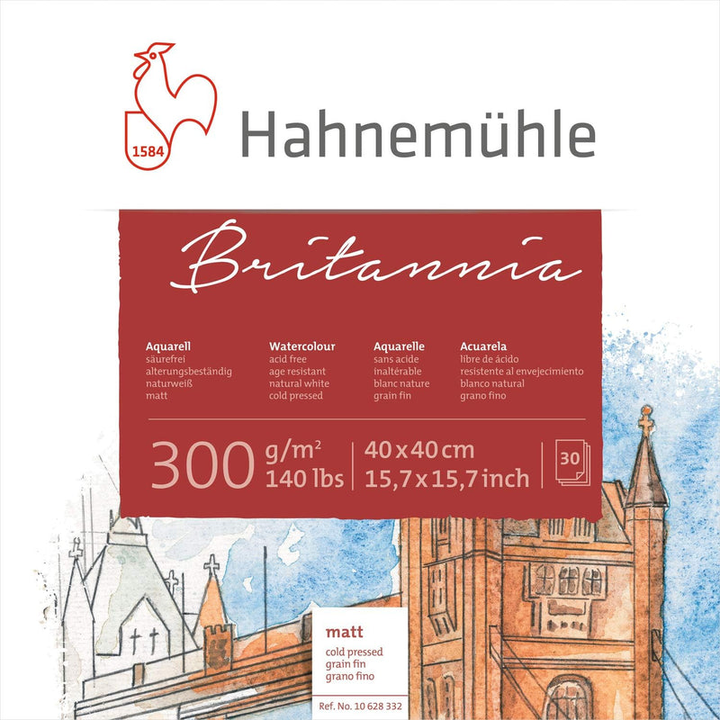 Hahnemühle Britannia Aquarellblock, mattes naturweisses Aquarellpapier, 300 g/m², 30 Blatt, 40 x 40