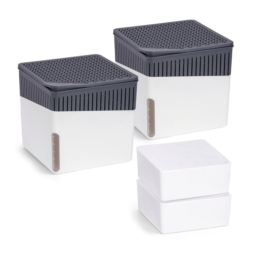 WENKO Raumentfeuchter Cube 500 g weiss, 2er Feuchtigkeitskiller Feuchtigkeits-Stopper reduziert Schi
