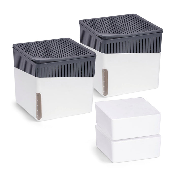 WENKO Raumentfeuchter Cube 500 g weiss, 2er Feuchtigkeitskiller Feuchtigkeits-Stopper reduziert Schi