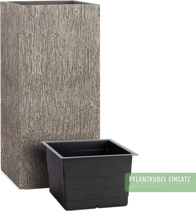 Pflanzwerk® Pflanzkübel Fiberglas Tower Wood Grau 70x33x33cm XXL *Frostbeständig* *UV-Schutz* *Quali
