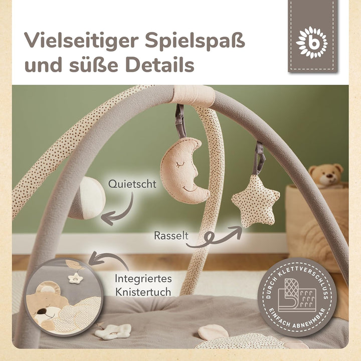 Bieco Krabbeldecke mit Spielbogen für Babys, Schlafbär | ∅ ca. 90 cm | süsse Mobile Spieldecke Baby
